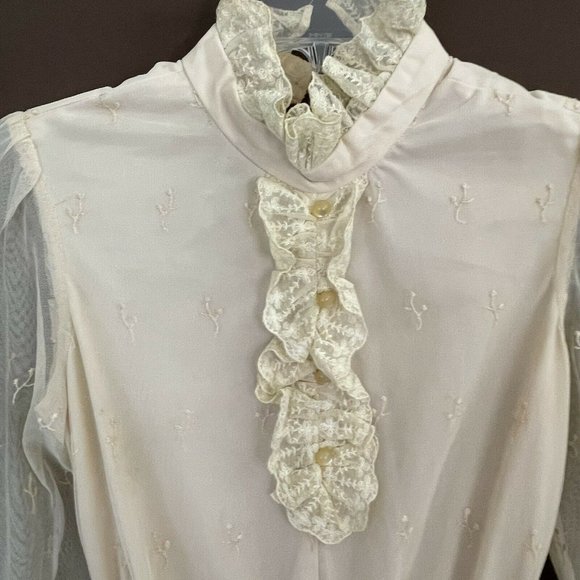 🔴 Vintage CACTUS NY Beige Lace 1960s/1970s Dress - Picture 5 of 12